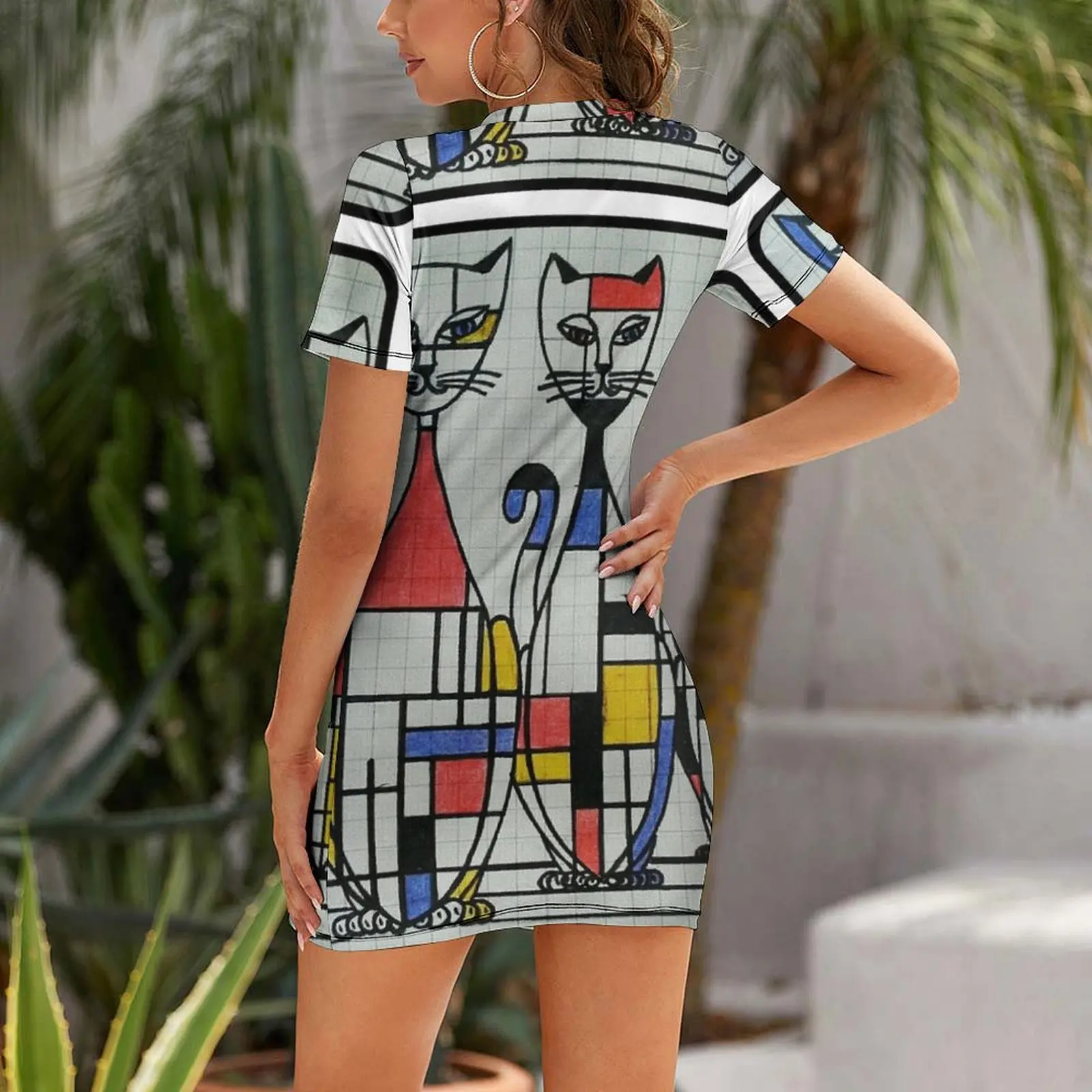 Mid Century Mondrian Cats Short Sleeved Dress Prom gown luxury evening dresses for women 2025 sexy dress for women Dress