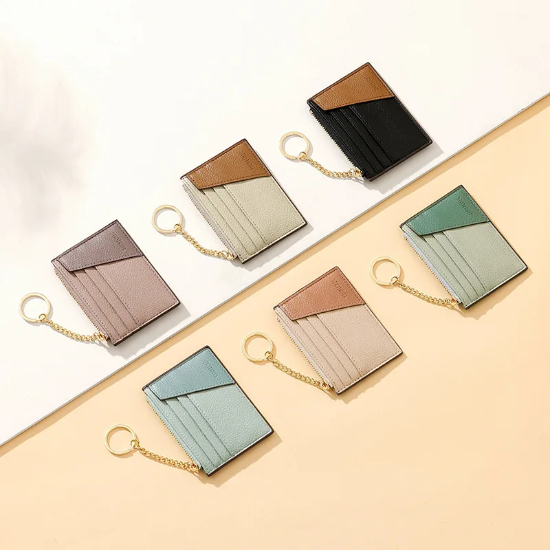 Slim card holder for women ultra thin RFID blocking leather wallet ID badge holder credit card organizer key fob case