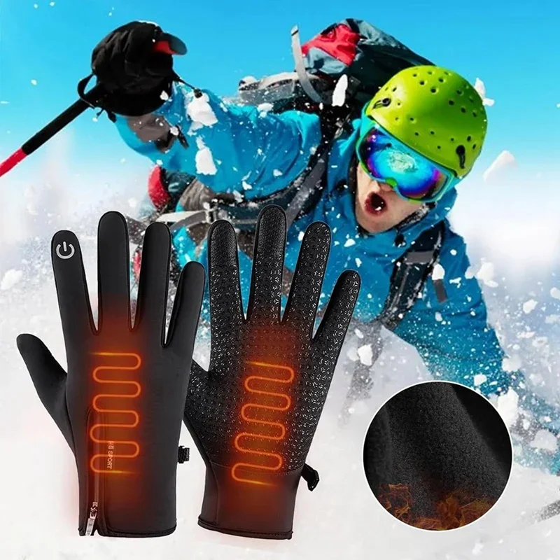 Winter Warm Waterproof Heated Gloves Men Women USB Charging Gloves Outdoor Skiing Cycling Fishing Camping Sports