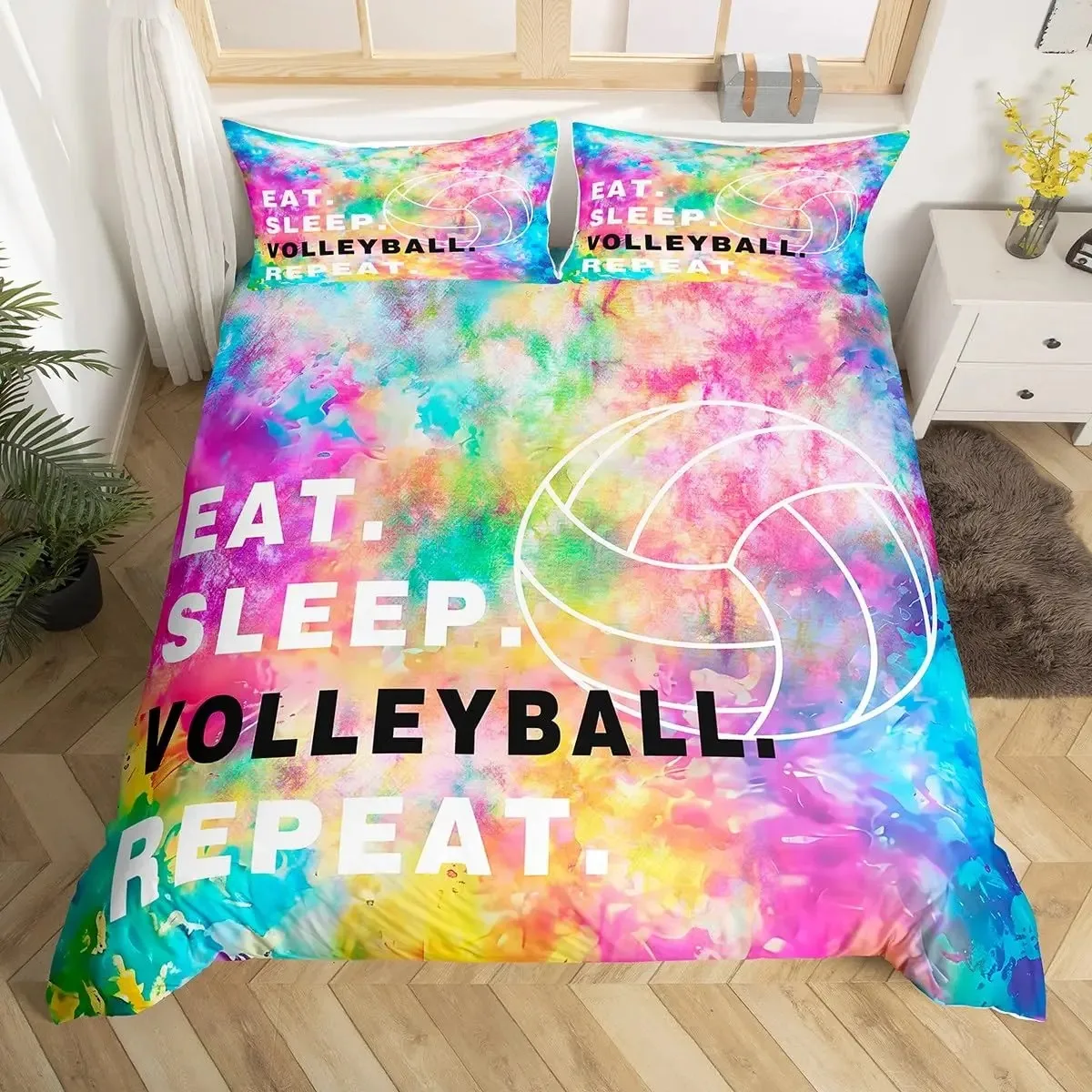 Volleyball Duvet Cover Set Ball Sports Theme Bedding Set for Boys Teens Bedroom Decor Black Comforter Cover with 2 Pillowcases