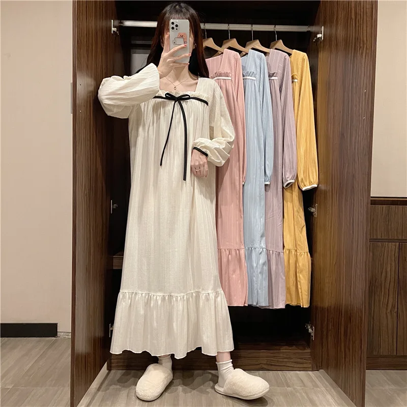 The New Nightgown Female Spring And Autumn Maternity Nightgown Princess Wind Big Size Dress Monthly Clothing Pajamas Homewear