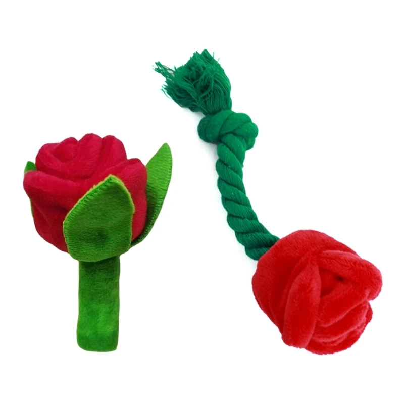 Stuffed Dog Toy Squeak Rose Flower Plush Chew Toy for Small and Medium Dogs  A0KF