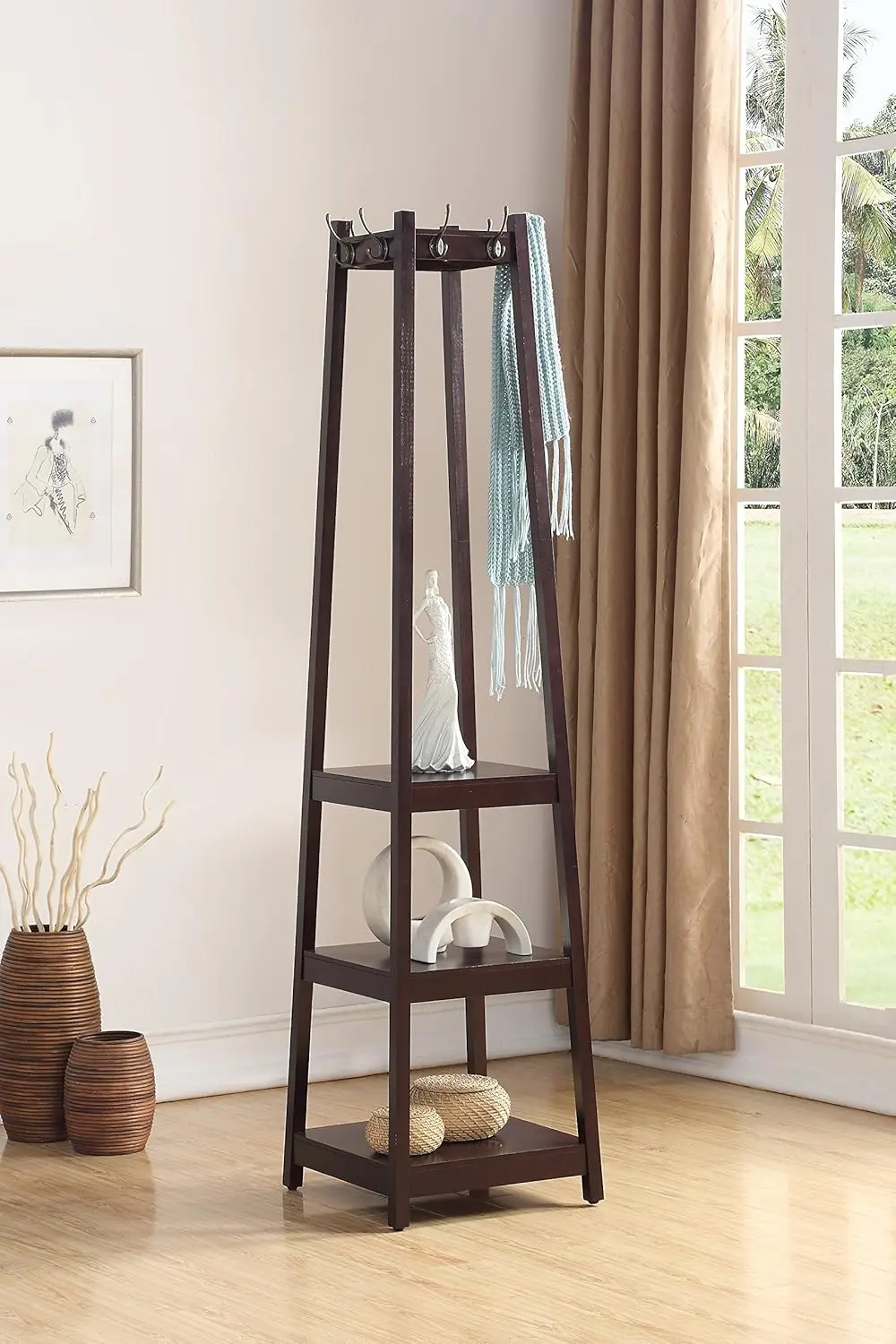 

Vassen Coat Rack with 3-Tier Storage Shelves in Espresso Finish