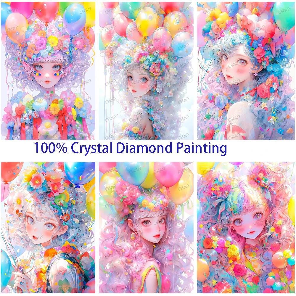 

Curly-haired girl balloon Fairy Dust Diamond Painting Full Square Drill Crystal Cross Stitch Embroidery Mosaic Needlework Rhines