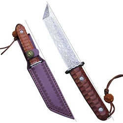 Japan - Damasger steel all Tang one tactical straight knife, outdoor hunting survival knife, collection gift knifeE-xzd20