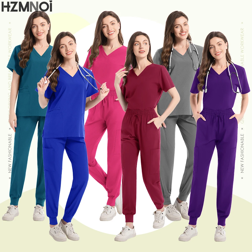 

Men's and Women's Intensive Care Unit Scrub Set Short Sleeved V-neck Top and Pants Doctor's and Nurse's Work Clothes Hospital