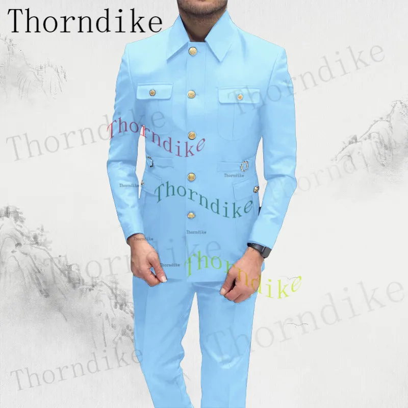 Thorndike Formal Men 2 Pieces Tuxedos Slim Fit Business Suits Groom Royal Blue Tuxedos Wedding Suit (Blazer+Pants)