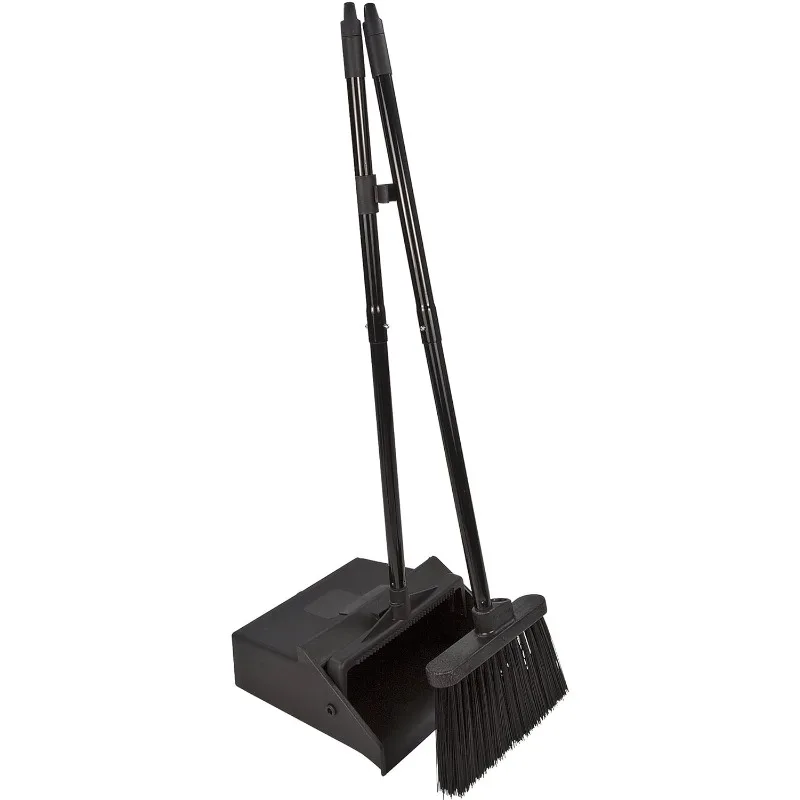 Duo-Pan Upright Dust Pan and Broom Broom Set with Clip for Floor Cleaning, Restaurants, Office, And Janitorial Use, Plastic