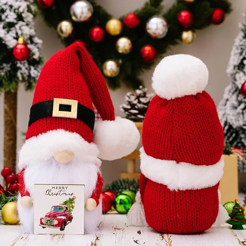 Decoração do Gnome do Natal com chapéu feito malha, ornamento Faceless da boneca, tomte sueco com placa do Xmas, material do partido, casa, decoração interior do carro