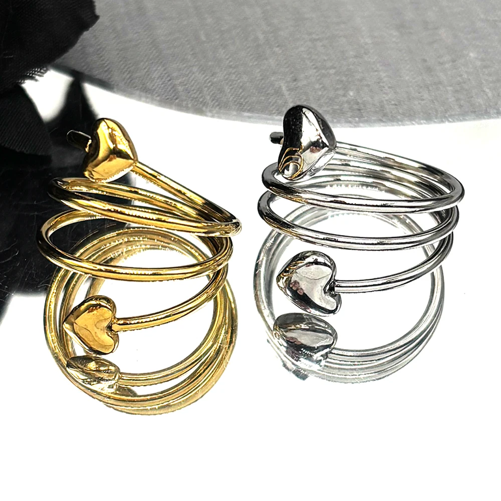 

Stainless Steel Multi-layer Heart Ring For Women Trendy Gold Silver Color Couple Resizable Finger Ring Party Jewelry Gift