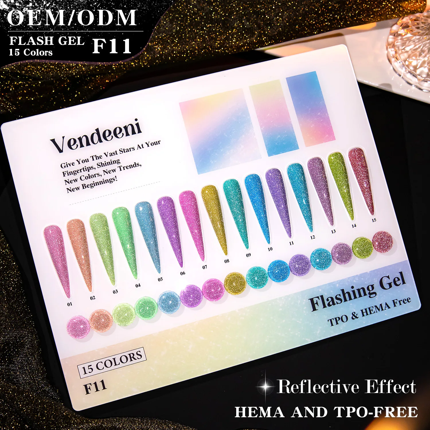 

Vendeeni 15 Colors Fluorescent Glitter Broken Diamond Gel Nail Polish Shiny Soak Off UV LED Gel Varnishes Nail Art Decoration