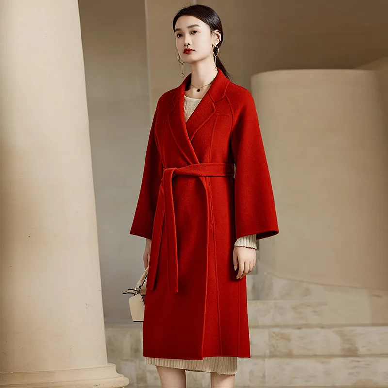 

Winter Red Coat Women 100% Wool Coat Women Long Camel Loose Coat Female 2023 Autumn New Casual Black Coat Temperament Commuter