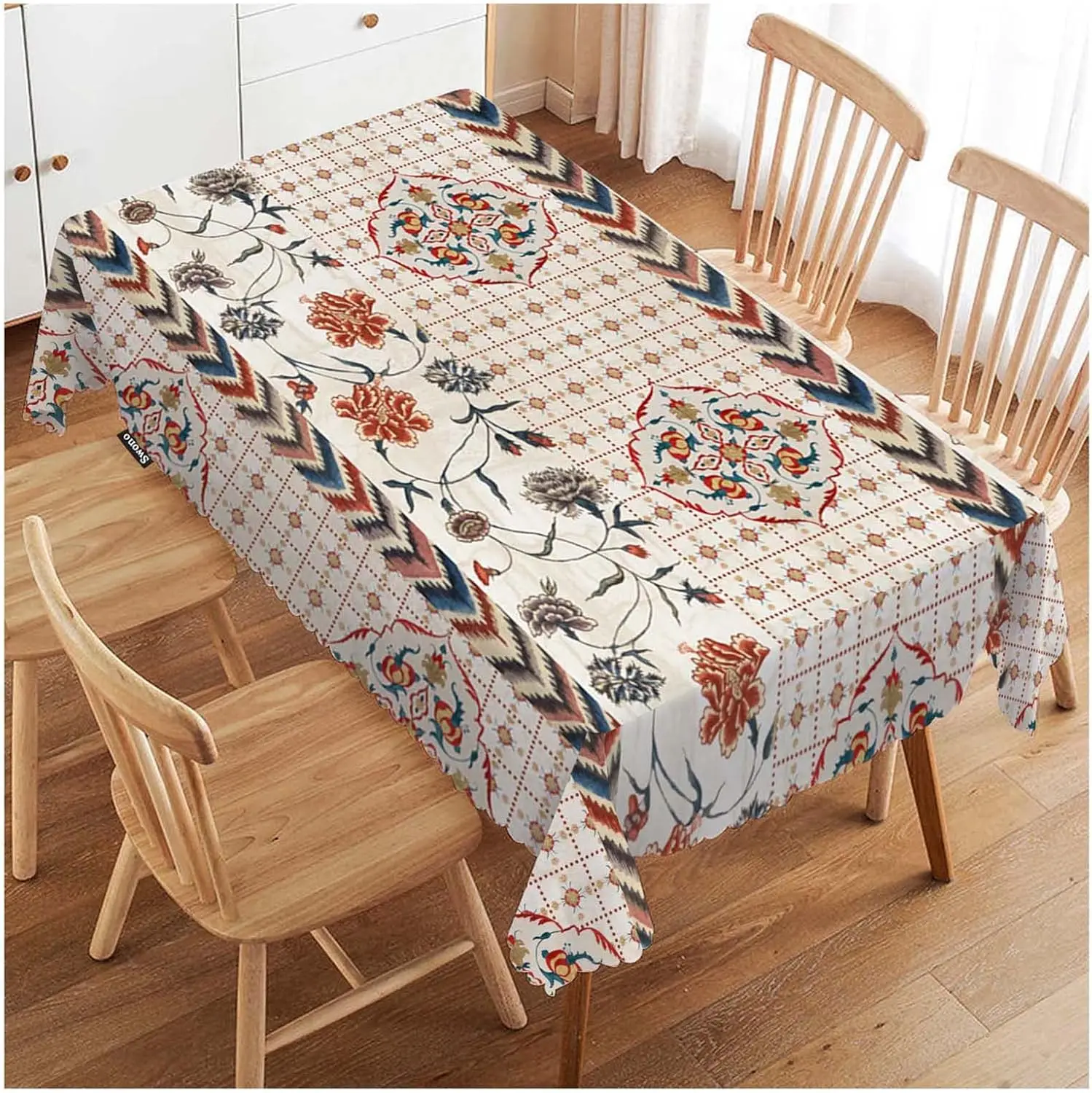 Mexican Floral Waterproof Tablecloth Holiday Home Party Decor Ethnic Geometric Flowers Rectangle Table Cloths Dining Table Decor