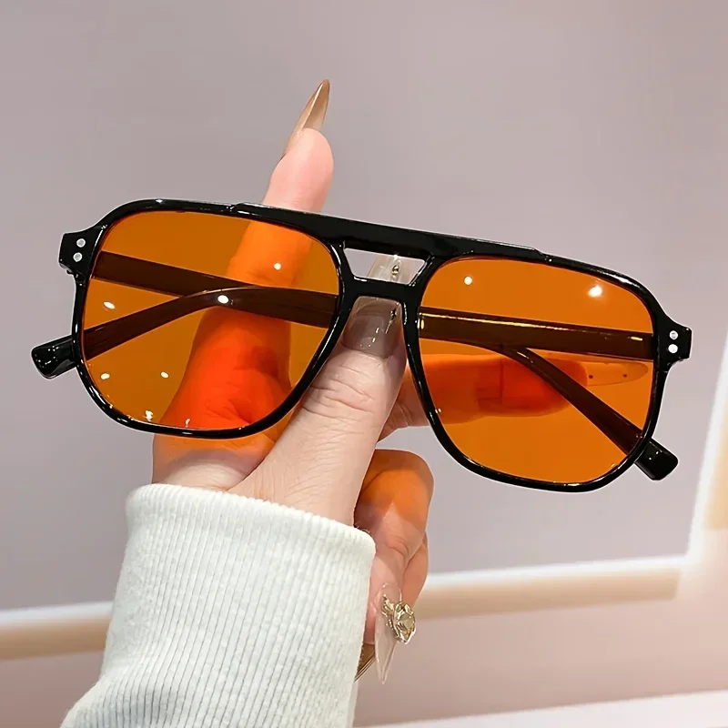 2 Pairs of Plastic Double-Beam Square Frame Fashion Glasses Additions Suitable for Additions to Match with Clothing