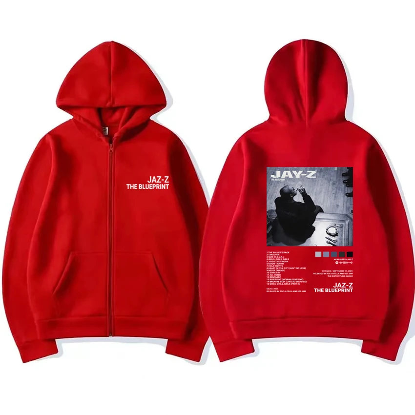 Diskon besar Jay-z Hip Hop Album grafis Zip-up Hoodie mantel Unisex vintage kasual streetwear Pria Wanita bulu hitam jaket ritsleting