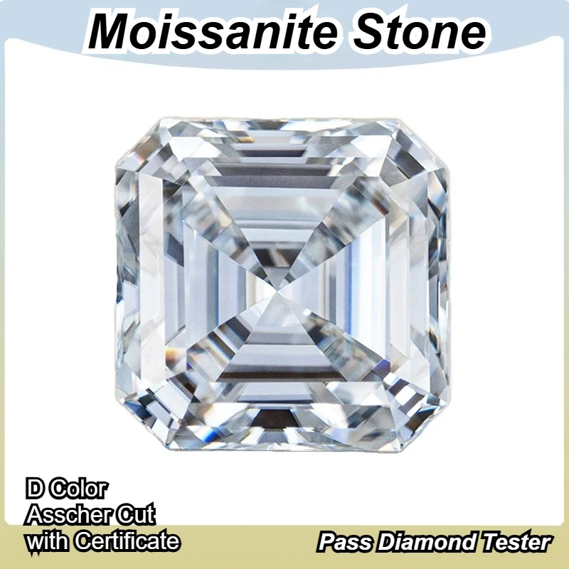 

Moissanite Loose Stone Asscher Cut Top D VVS1 Advanced Jewelry Rings Earring Material Pass Diamond Tester with Certificate