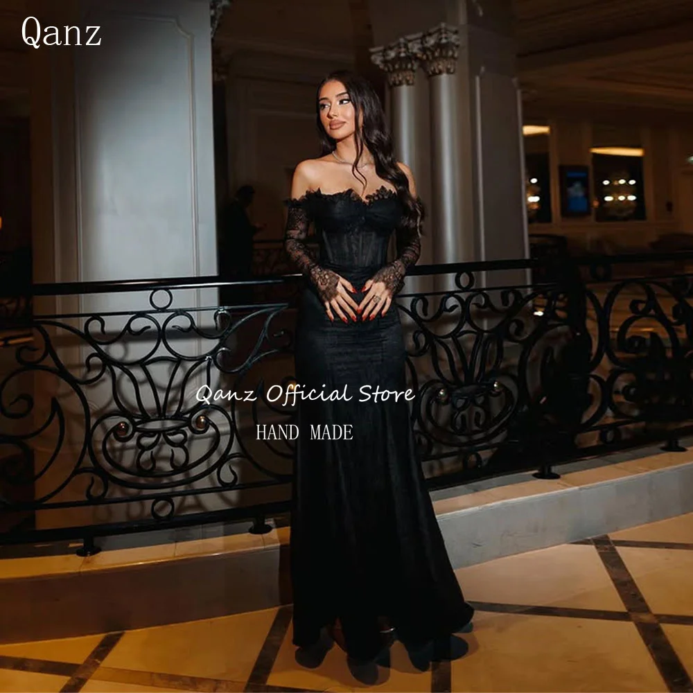 

Qanz Elegant Women Evening Dresses Sweetheart Lace Black Formal Occasion Dresses Wedding Mermaid Party Dresses Customized