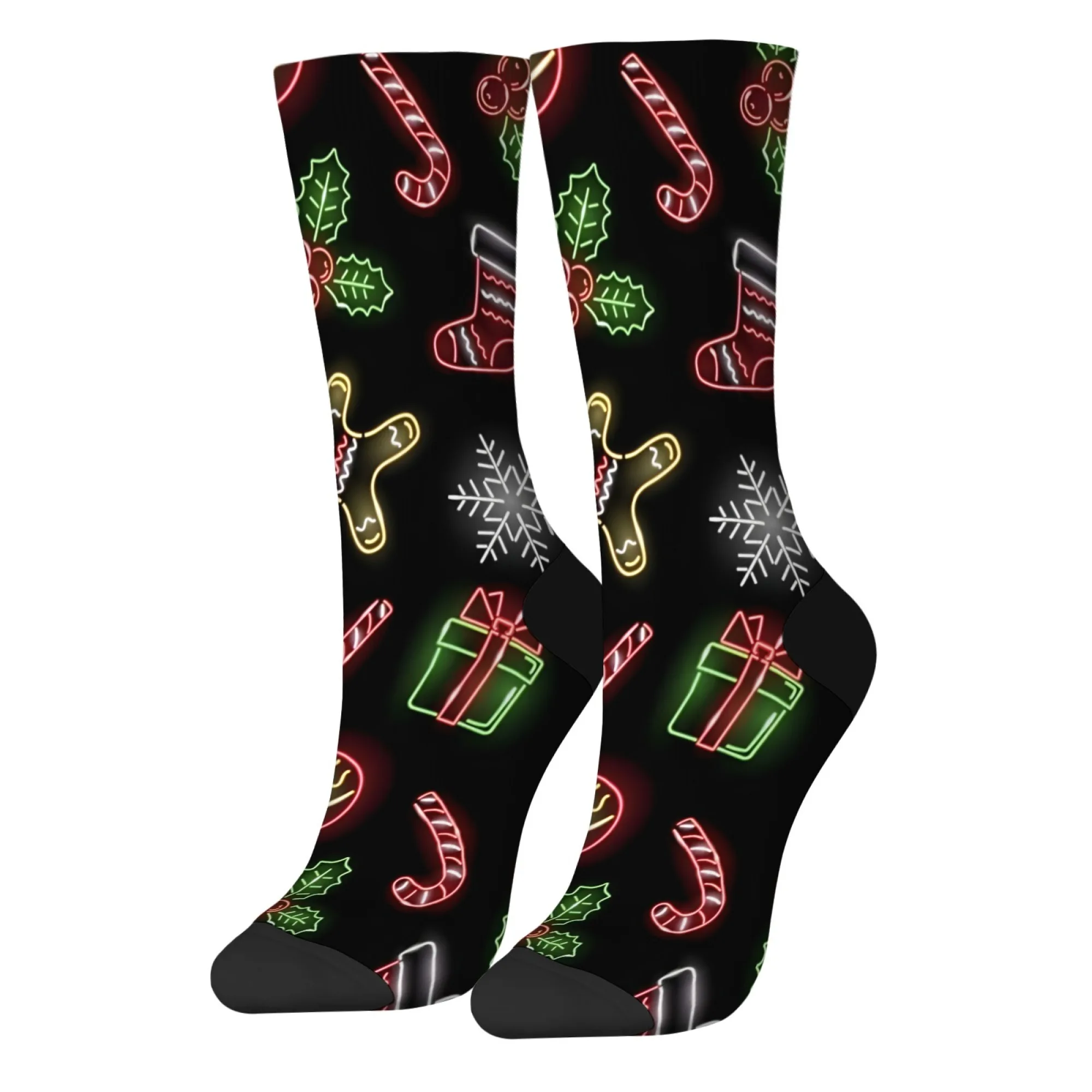 Chaussettes d'équipage imprimées à motif de noël néon, antidérapantes, respirantes, douces, confortables, parfaites pour fête, cadeau fou, Sports de plein air
