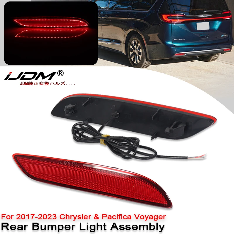 

Фонари-отражатели для бампера Chrysler Pacifica Voyager 2017-2023 годов выпуска, выполняющие функции задних/стоп-сигналов и противотуманных фар.