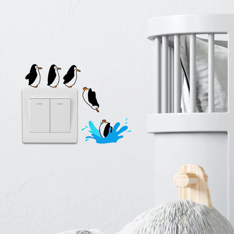 1 piece of cute penguin switch wall sticker PVC detachable waterproof sticker