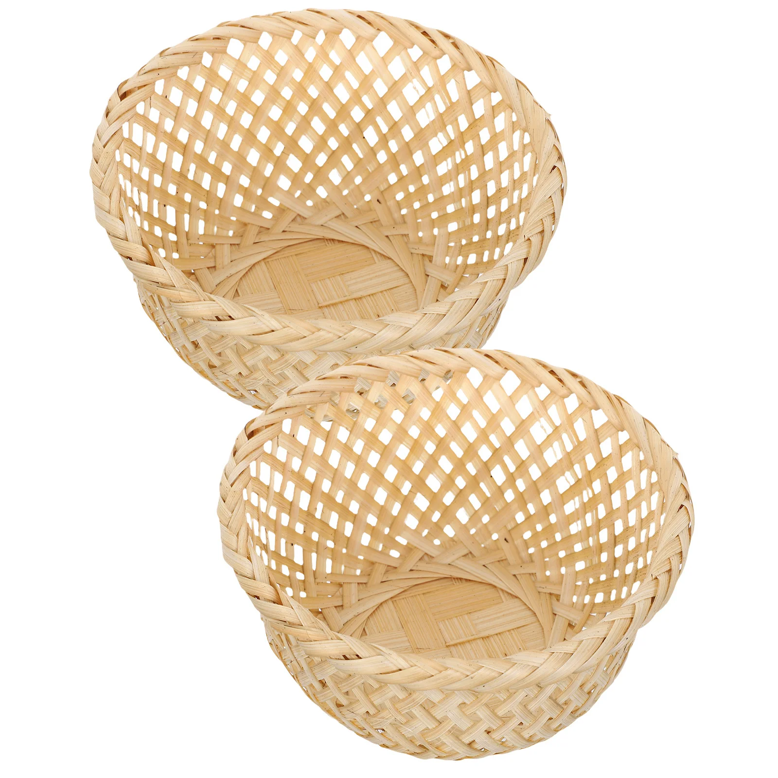 

2pcs Bamboo Fruit Basket Handwoven Round Storage Baskets For Kitchen Pantry Organization Snack Display Decorative Bowl