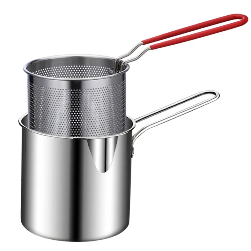 Stainless Steel Deep Frying Pot Tempura French Fries Fryer with Strainer Chicken Fried Pans Kitchen Cooking Tool