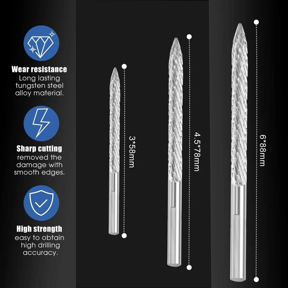 ABJT 3 Pack Tire Bit Multi Sizes Tire Repair Carbide Burr Drill Bit Tire Patches Plug Cutters Wire Cutter Reamer Drill