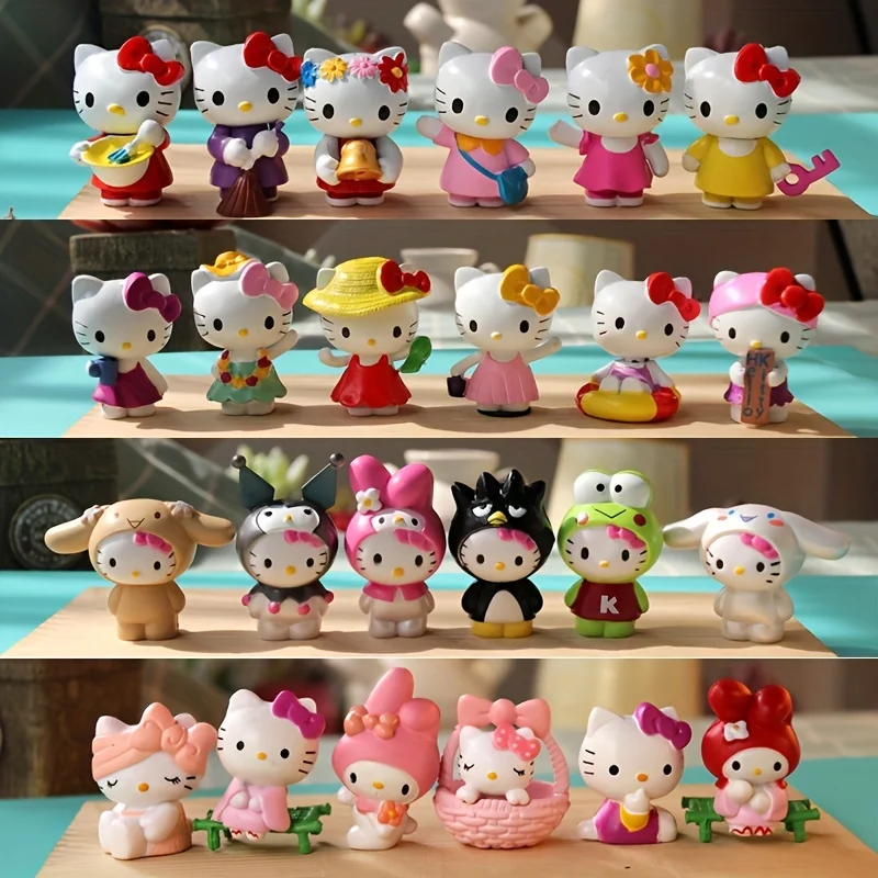 6Pcs/set Sanrio Figuren Doll Cute Hello Kitty Action Figure Cake Decoration Model Desktop Toy Car Deco Ornaments Children's Gift