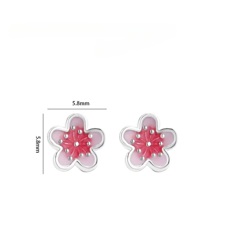 Fashion Pink Enamel Cherry Blossom Earring Women\'s 925 Sterling Silver CZ Flower Stud Earrings Valentine\'s Day Gift Jewelry