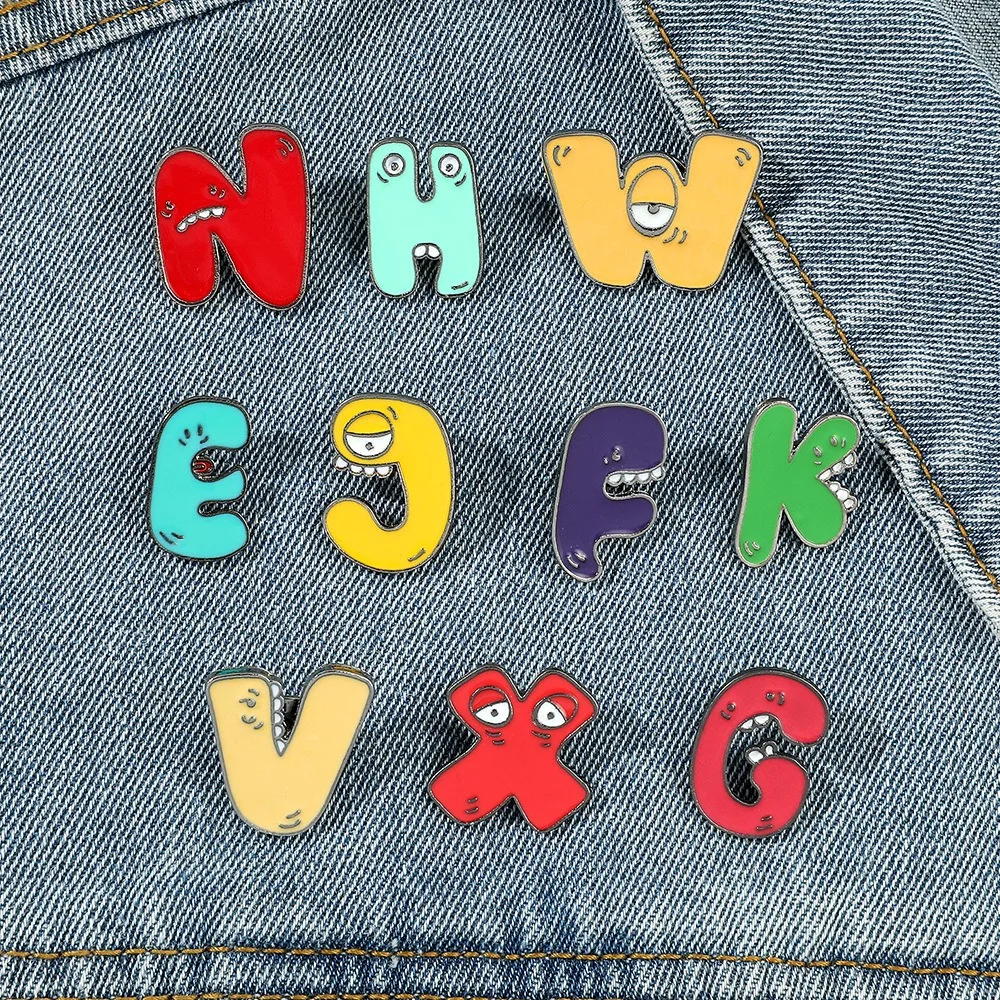 Cute Funny Alphabet Brooches Metal Personality 26 Letter Enamel Pins Unique Creative Cartoon Brooch Badges Best Friends