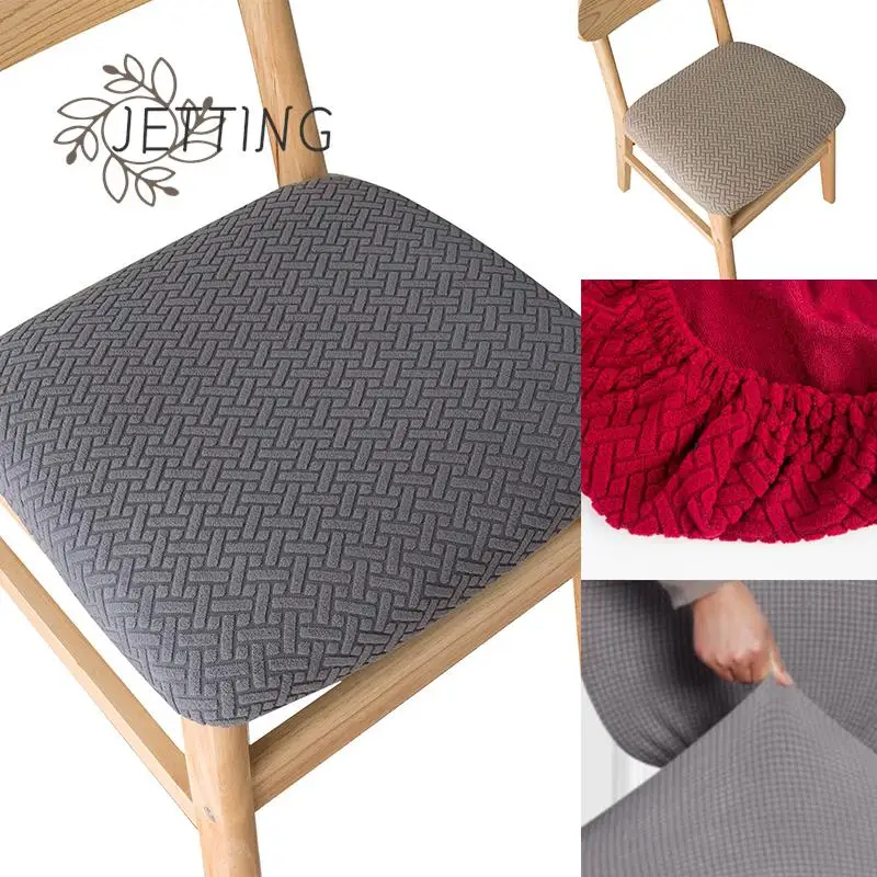 1pc Dining Room Chair Cover Dustproof Spandex Jacquard Cushion Solid Chair Seat Protector Case Removable Slipcovers Washable