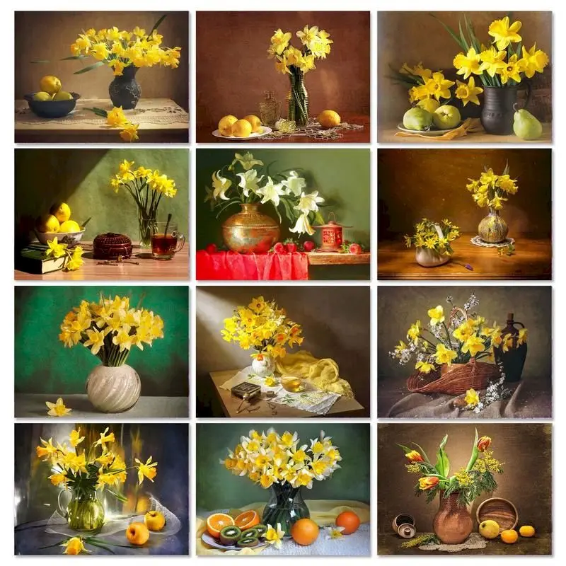 

RUOPOTY Yellow Flower Painting By Numbers Kits For Adults Children Acrylic Pigment Coloring On Picture By Number Wall Unique Gif