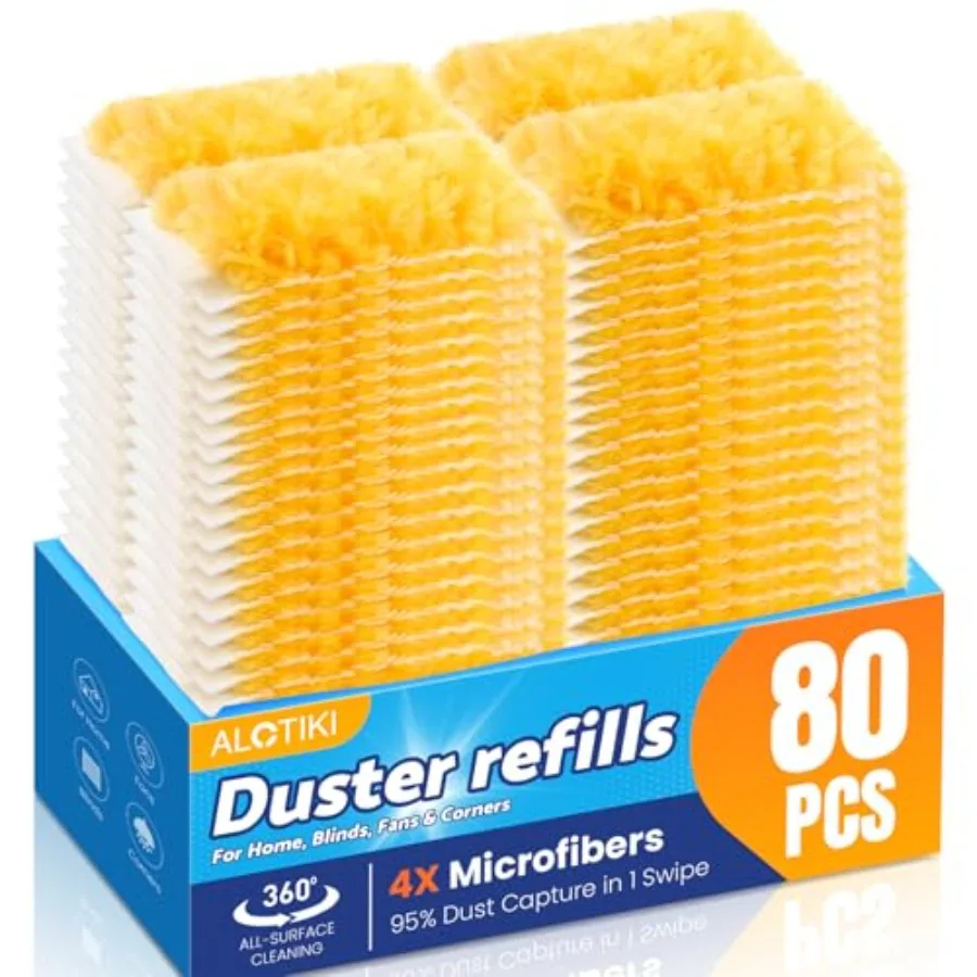 

Heavy Duty Duster Refills, 80 Count 360° Double-Sided Duster Refill and 2 Yellow Handle, Disposable Dusters Refill for Daily Du