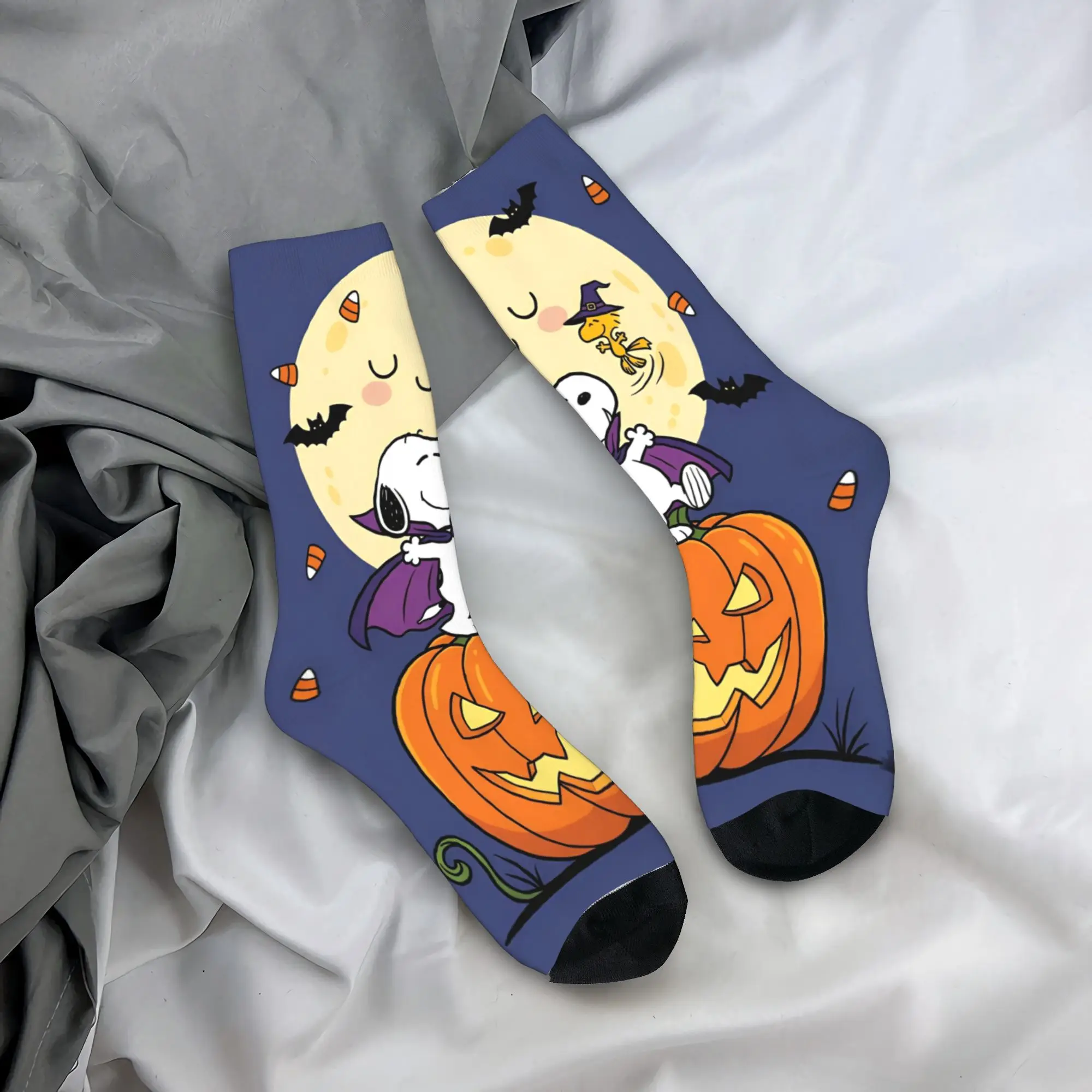 

Snoopys Cartoon Halloween Merch Men Women Socks Sweat Absorbing Skateboard Middle Length Socks Super Soft Best Gifts