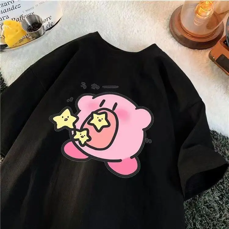Cute Kirby Eat Star Graphic T Shirt Kawaii Cartoon Anime Tee Women's and Men's Kids Casual Short Sleeve Aesthetic Fans Gift Top