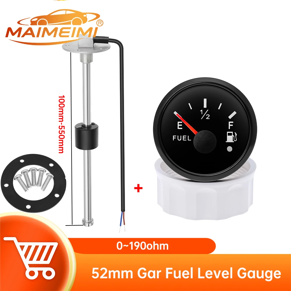 52mm Fuel Level Gauge Waterproof IP67 Pointer Fuel Tank Meter with 100-1000mm Sensor 8 Color Backlight Car Boat Marine Gauge