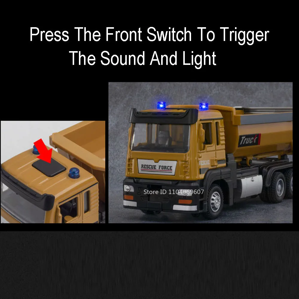 1:32 Dump Truck Speelgoedauto 'S Metalen Diecast Geluidslampje Trekt Achterdeuren Geopend Simulatie Engineering Transportvoertuig Geschenken