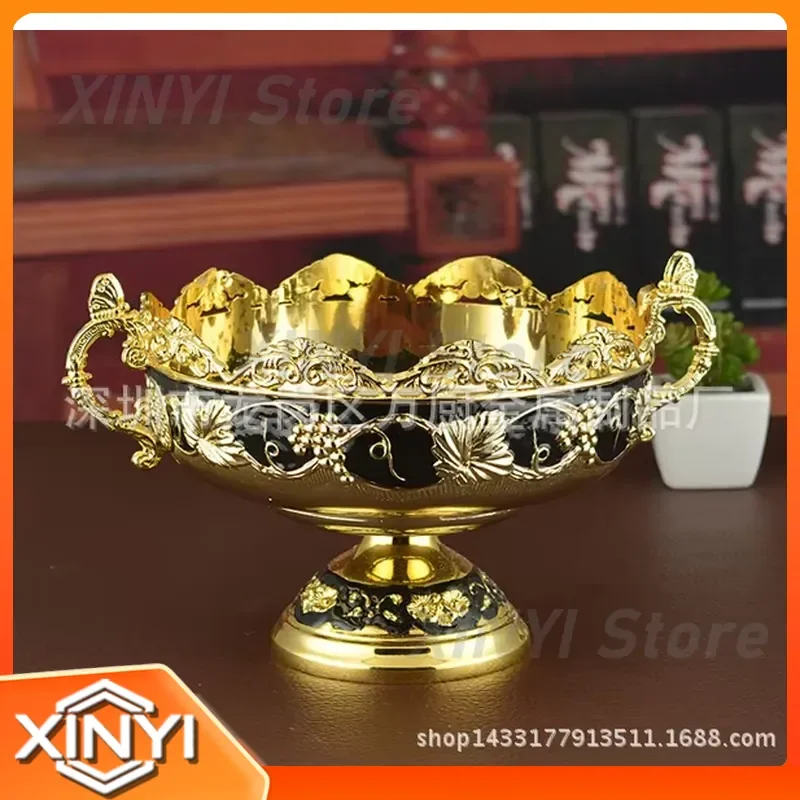 for Zinc Alloy Stainless Steel European Double Ear Fruit Bucket for KTV Home Decor Snack Plate Party Serving Tray Fruit Bowl