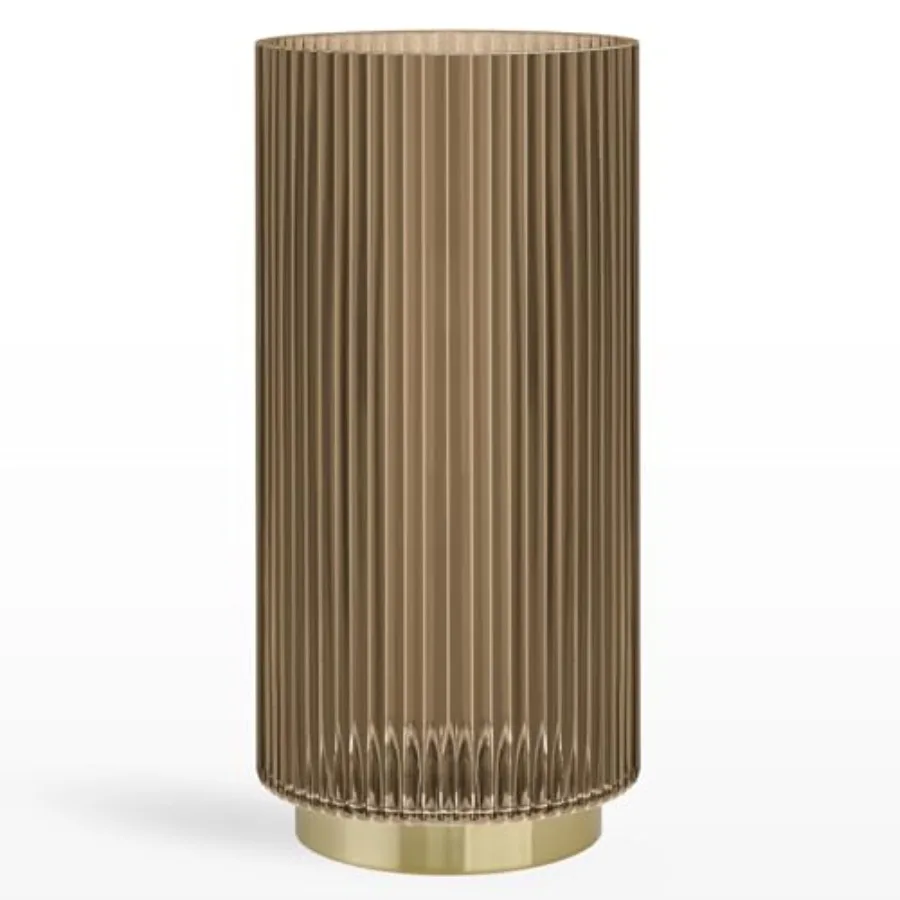 

10" Glass Vase for Flowers and Ribbed Hurricane for Pillar Candles with Gold Metal Trim, Clear Ribbed Glass Vase for Flowers, H