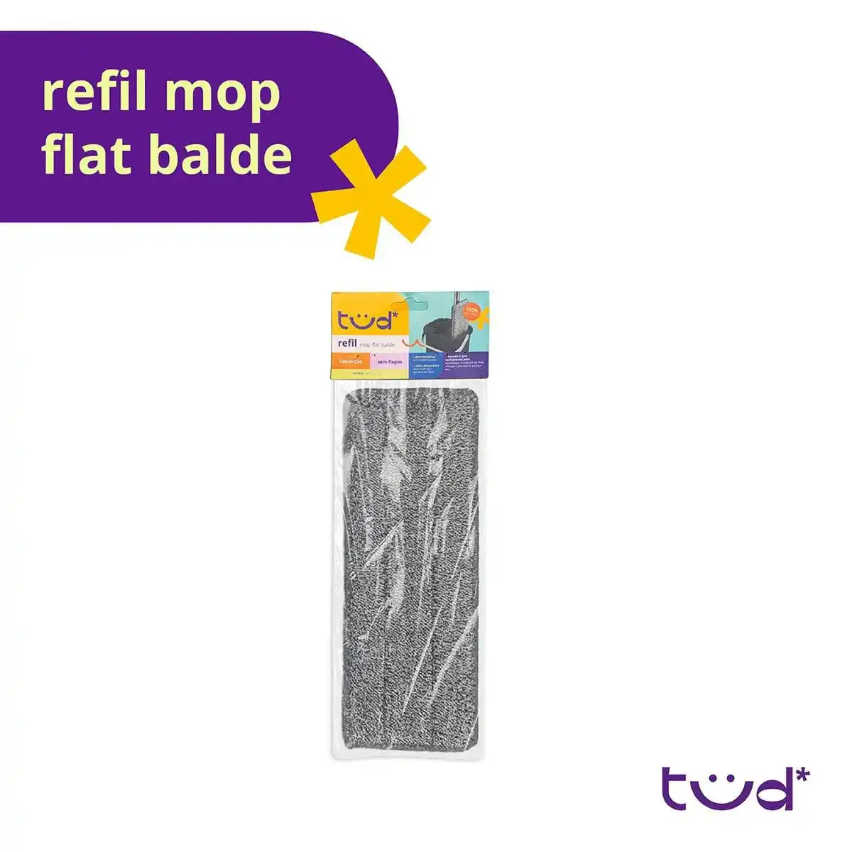 REFIL MICROFIBRA P/ MOP FLAT BALDE E ESFREGAO - TUD CINZA