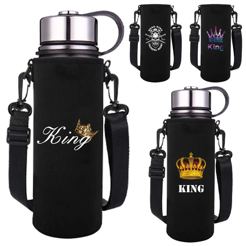 

Water Bottle Sleeve Adjustable Strap, Portable Insulated Water Cup Sleeve for 550-1500ML Sports Bottles Case King Print