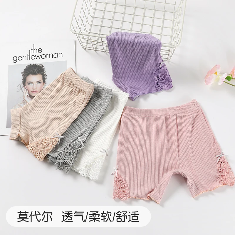 

Princess Baby Girls Cotton Breathable Kawaii Underwear Ruffle Edge Kids Safety Pants Lace Bow Striped Homestay Bottoming Shorts