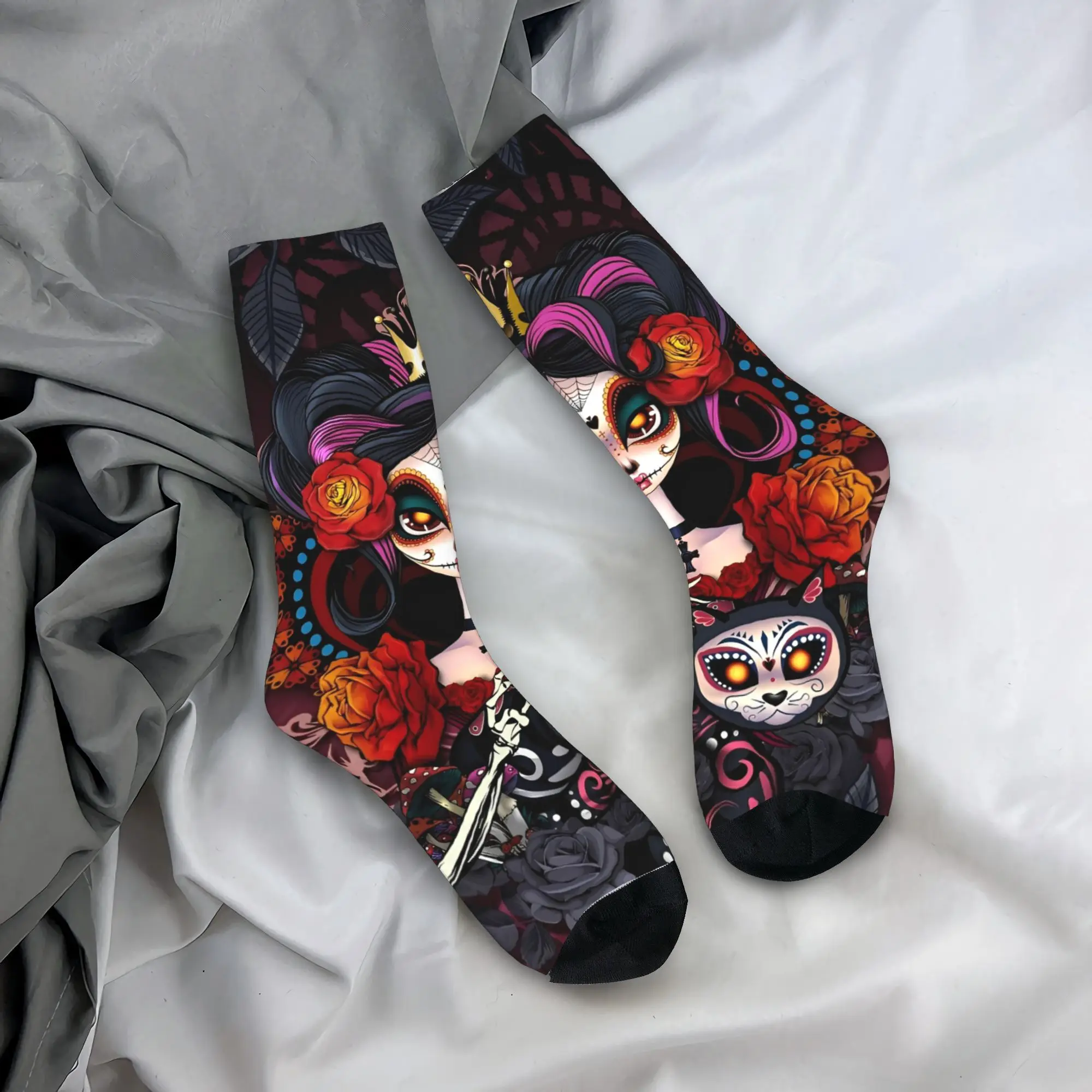 

Skeleton Cat Day of the Dead Coloring Socks Winter Stockings Casual Men High Quality Socks Pattern Outdoor Anti Sweat Socks