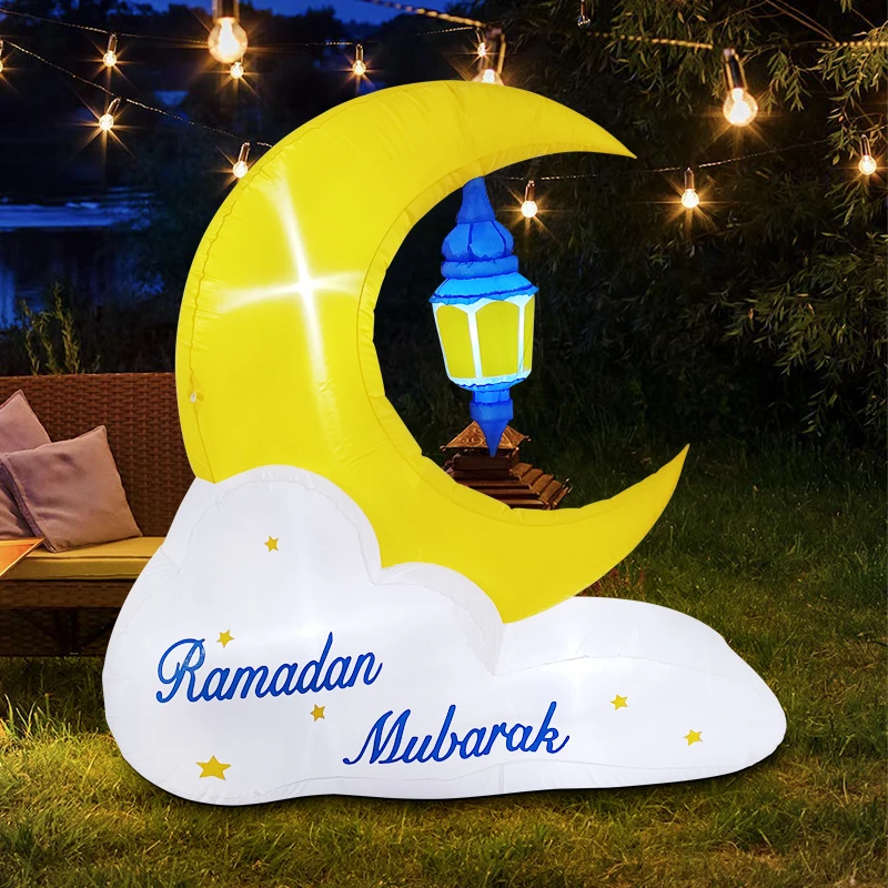

1.8M/6FT Ramadan Inflatable Toys Moon Castle Model Built-in LED Lights Eid Mubarak Decorations Muslim/Islamic Celebrate Fasting