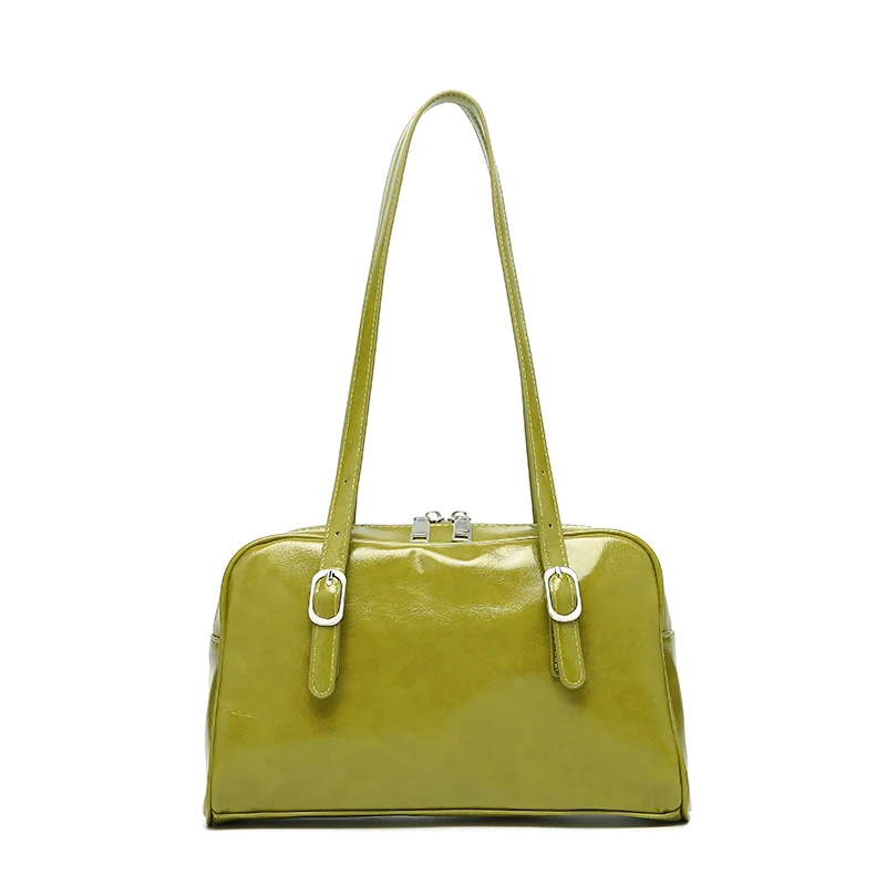 Vintage Green Oil Wax Leather Ladies Underarm Bags Large Capacity Women Pu Leather Shoulder Tote Bag Female Solid Color Handbags