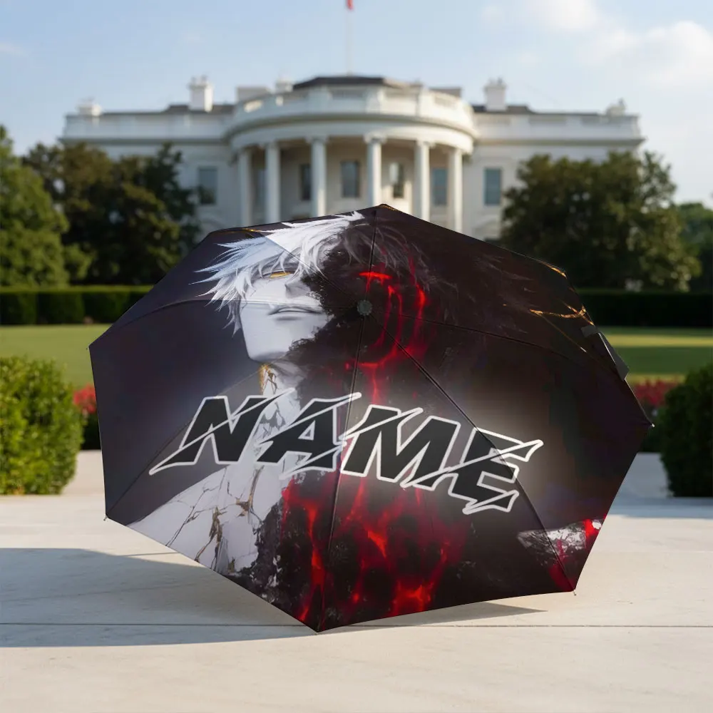 Custom Name Umbrella Dual Tone Half Light Half Dark Anime Male Character Print Compact Folding Travel Parasol, Present