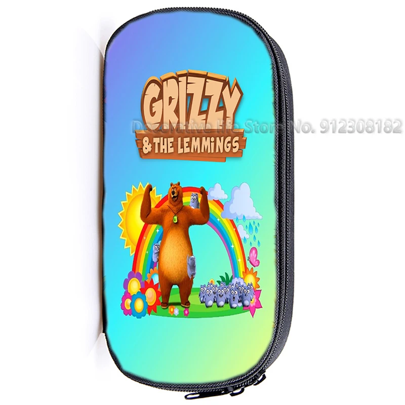 Grizzy and the Lemmings Pencil Case Grizzy Bear Kawaii Pen Bag Kids Boys Girls Cartoon Students Storage Bag Stationery Toy Gift