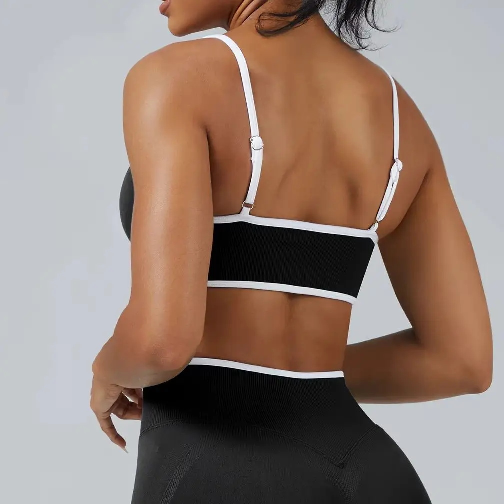Color Blocking Sports Bra Women Fitness Bra Tights Yoga Vest High Strength Shockproof Gym Sports Top Push Up With Chest Pad