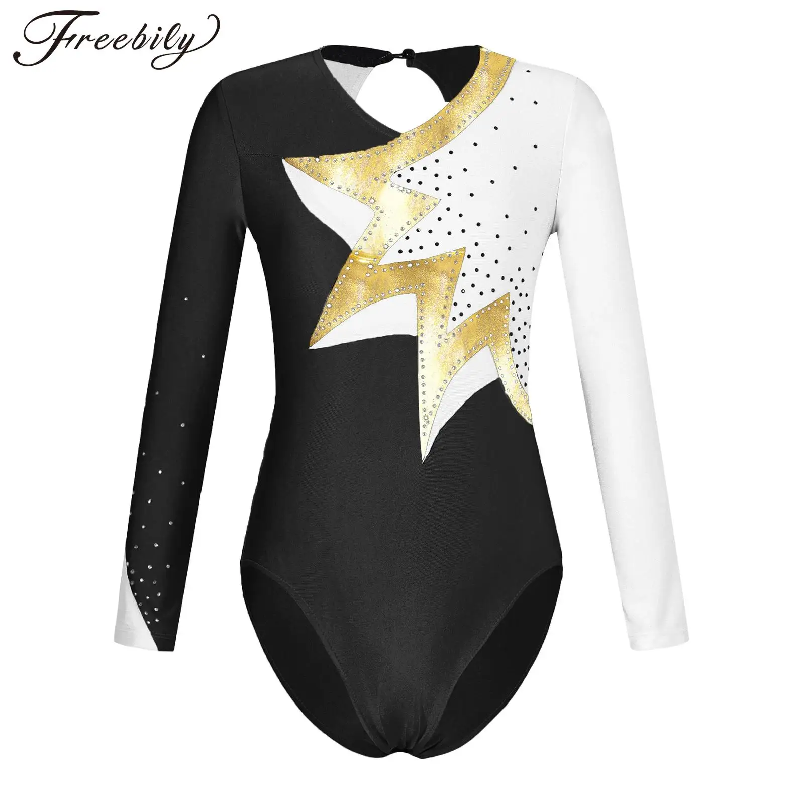 

Kids Ballet Dance Leotard Rhythmic Gymnastics Jumpsuit for Girls Teens Long Sleeve Color Block Yoga Skating Bodysuit Dancewear