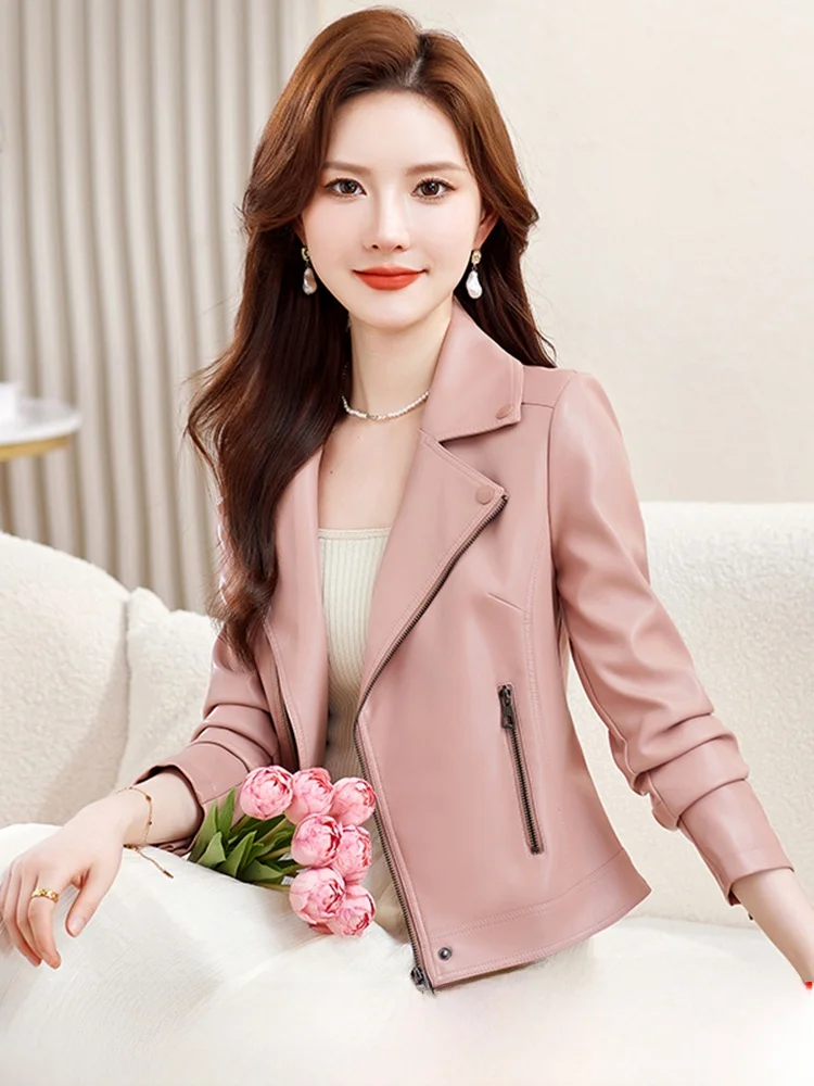 

Ning Genuine eepskin Leather Jaet Women's ort Sle Autumn New Arrival Faionable Slim Fit Zipper Coat